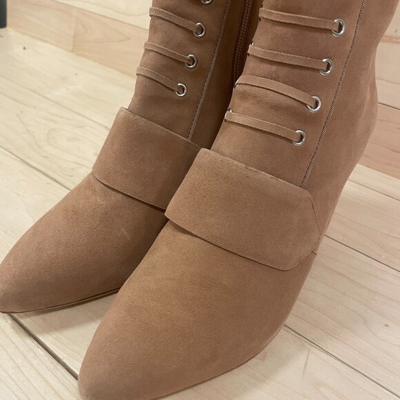 Michaela V Marta Suede Pointed Toe Heeled Boots Tan 38 EU - Picture 6 of 9